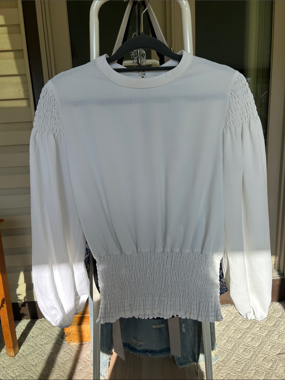 A.L.C. White Long-Sleeve Smocked Waist and Shoulder Detail